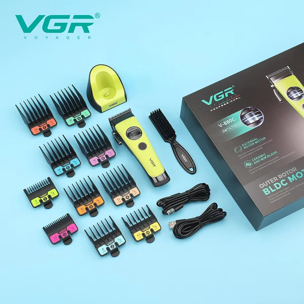 VGR Clippers Professional Hair Cutting Machine Brushless Motor Clipper
