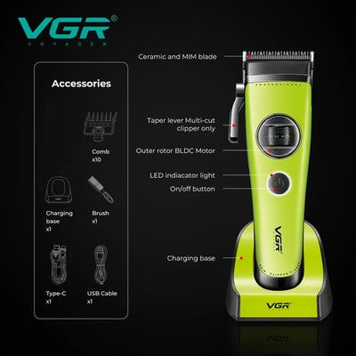 VGR Clippers Professional Hair Cutting Machine Brushless Motor Clipper
