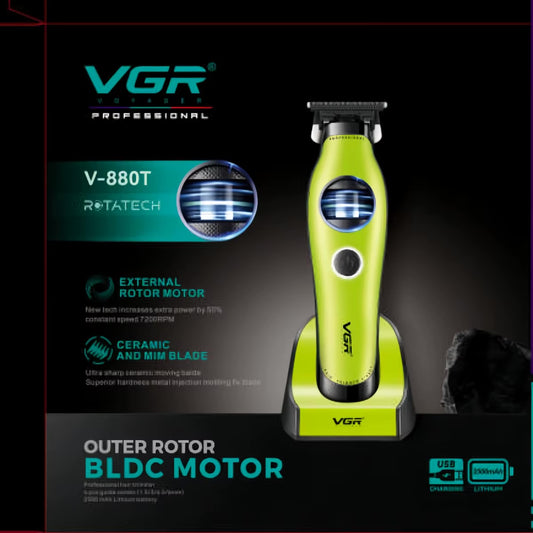 VGR V-880T Hair Trimmer Professional Barber Shop Haircut Machine 7200RPM Brushless Motor Body Trimmers With Base